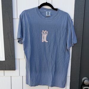 Comfort Colors Slate Blue Short Sleeve Tee with Floral Boot Graphic